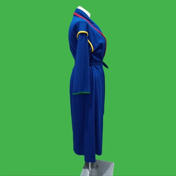 Vintage Tiffany Lounge Wear Unisex Robe Sz M ROYAL Blue Mork & Mindy 70s Style - Picture 3 of 8